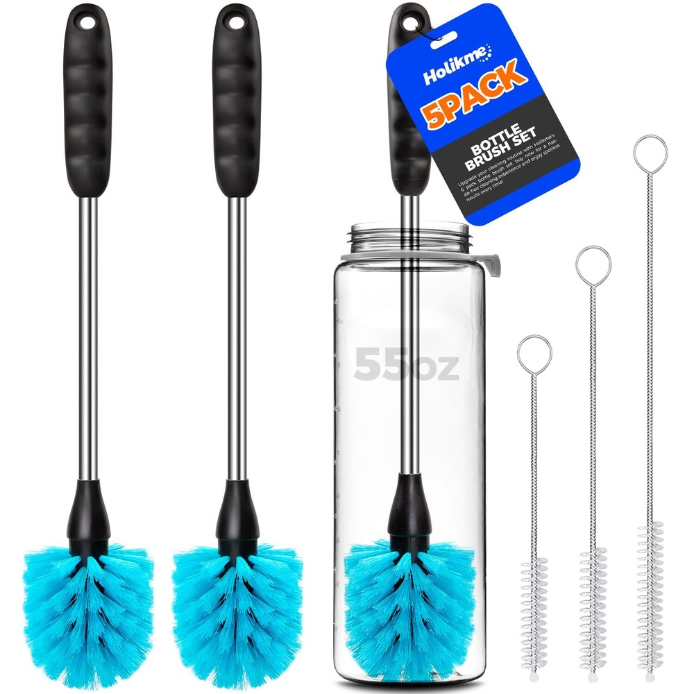 Holikme 5-Pack Stainless Steel Bottle Brush Set with Straw Cleaners 14-inch