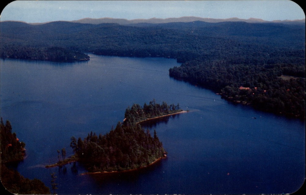Big Moose New York Lake Craig Point & Islands aerial unused vintage postcard