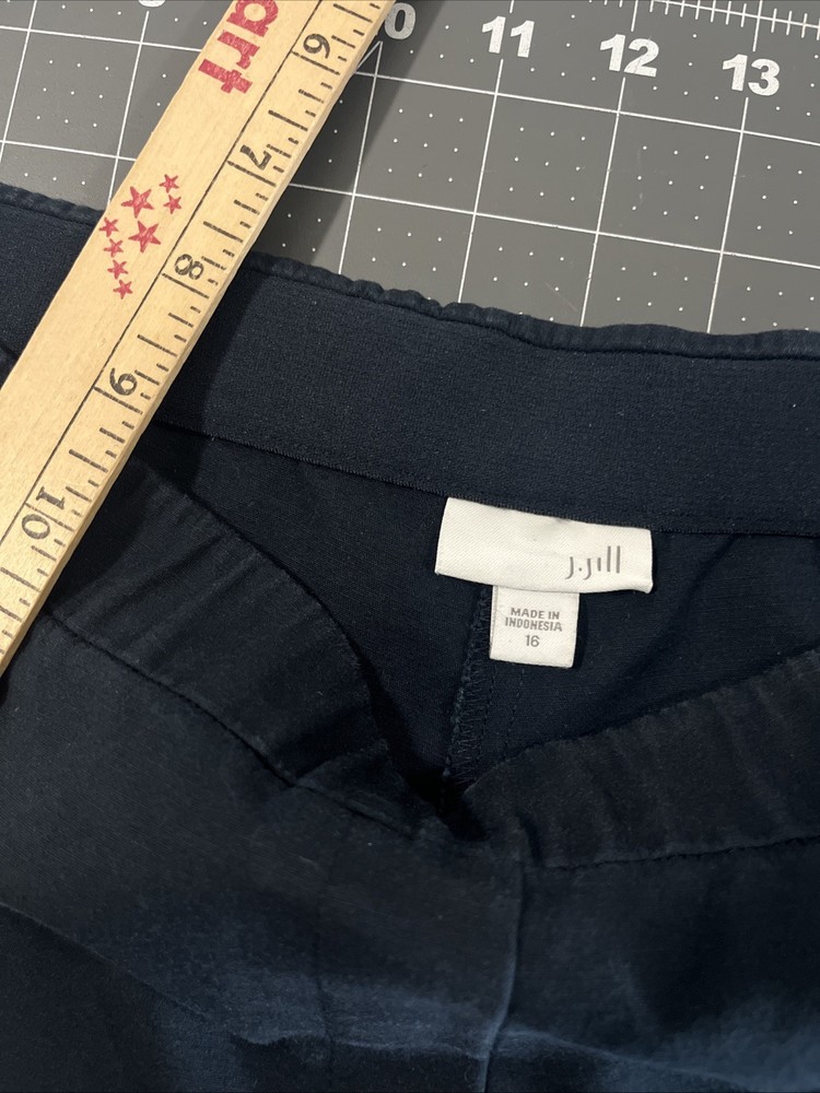 J Jill Navy Blue Cotton Blend Stretch Pull-On Pants Size 16 Mid-Rise Straight Fit