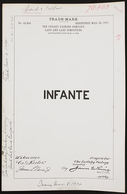 [ The Cudahy Packing Company for Infante brand Lard and Lard Compounds]