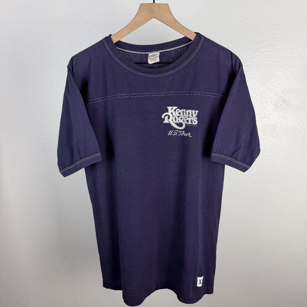 Vintage 80s Kenny Rogers US Tour Concert 1982 Navy Single Stitch T Shirt Thin XL