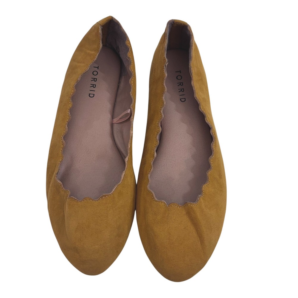 Torrid Womens 8W Faux Suede Flat Slip On Ballerina Shoes Mustard Gold Wide Width
