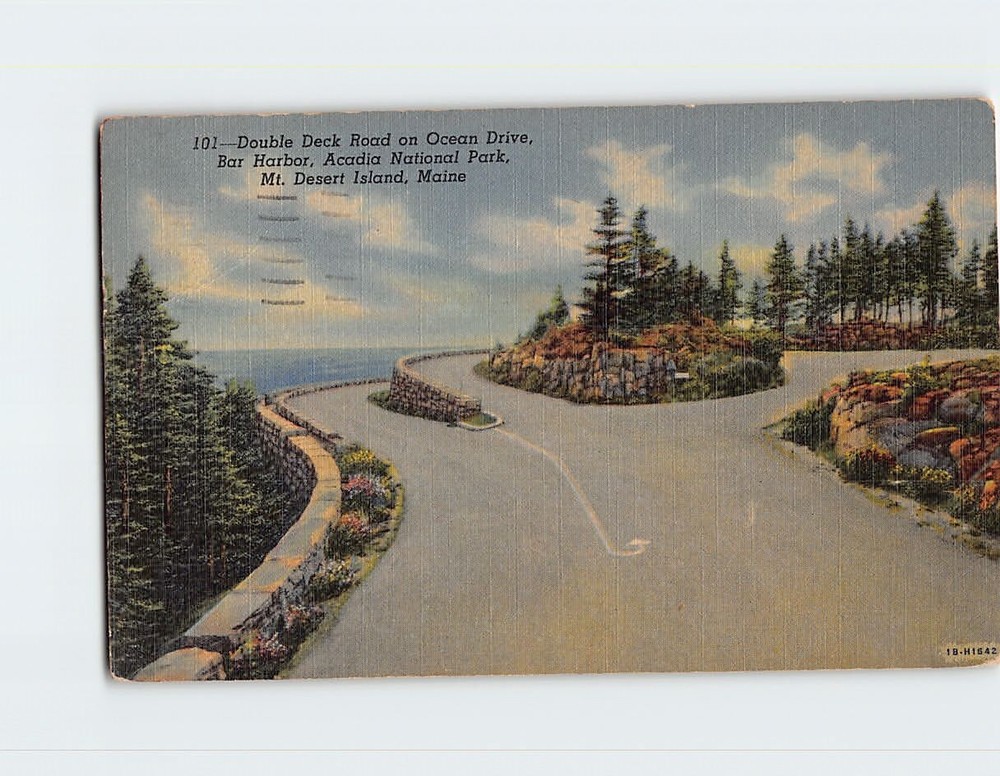 Postcard Double Deck Road on Ocean Drive Bar Harbor Acadia National Park Maine