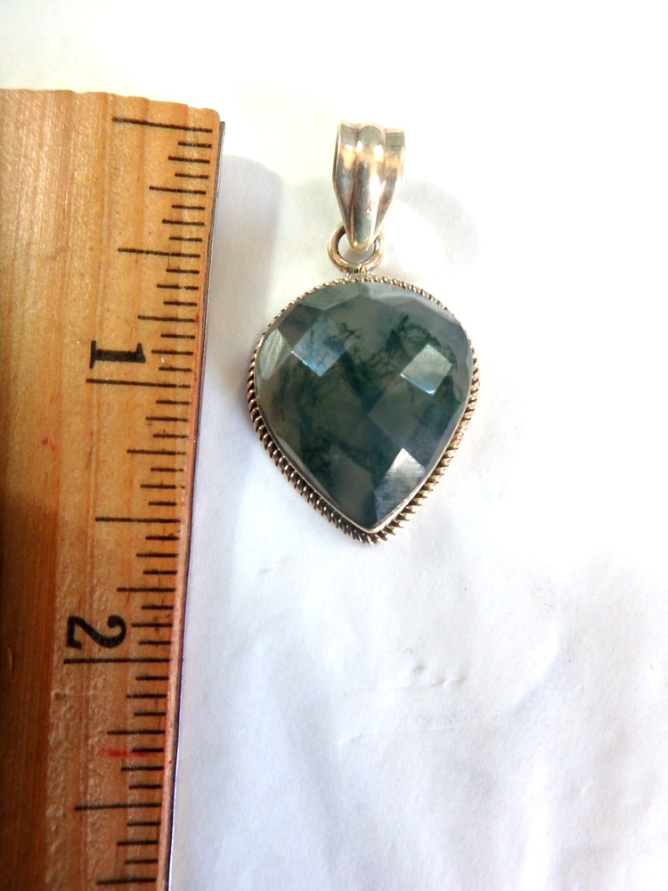 Pendant Moss Agate 925  Sterling Silver Pendant   Artisan