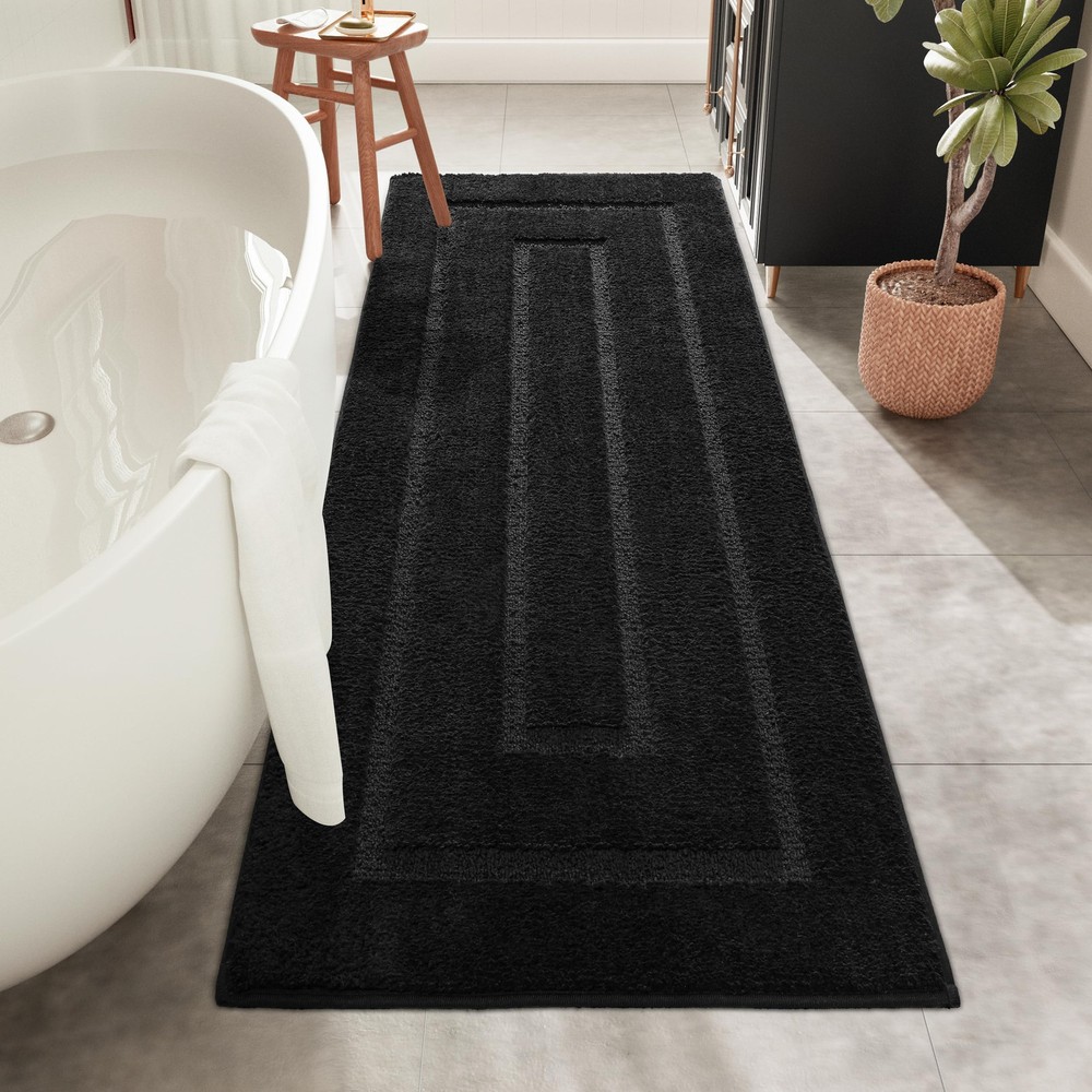 Black Microfiber Bath Rug 24x60 Inch Super Soft Absorbent Bath Mat