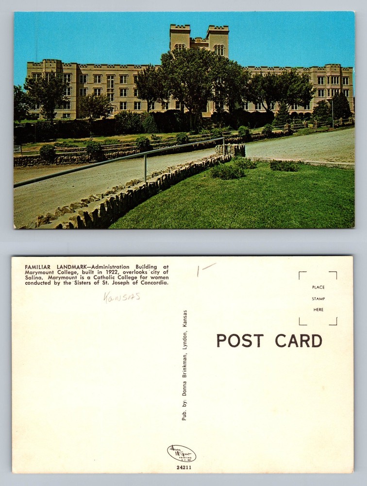 Salina, KS-Kansas, Marymount College Admin Building Souvenir Vintage Postcard