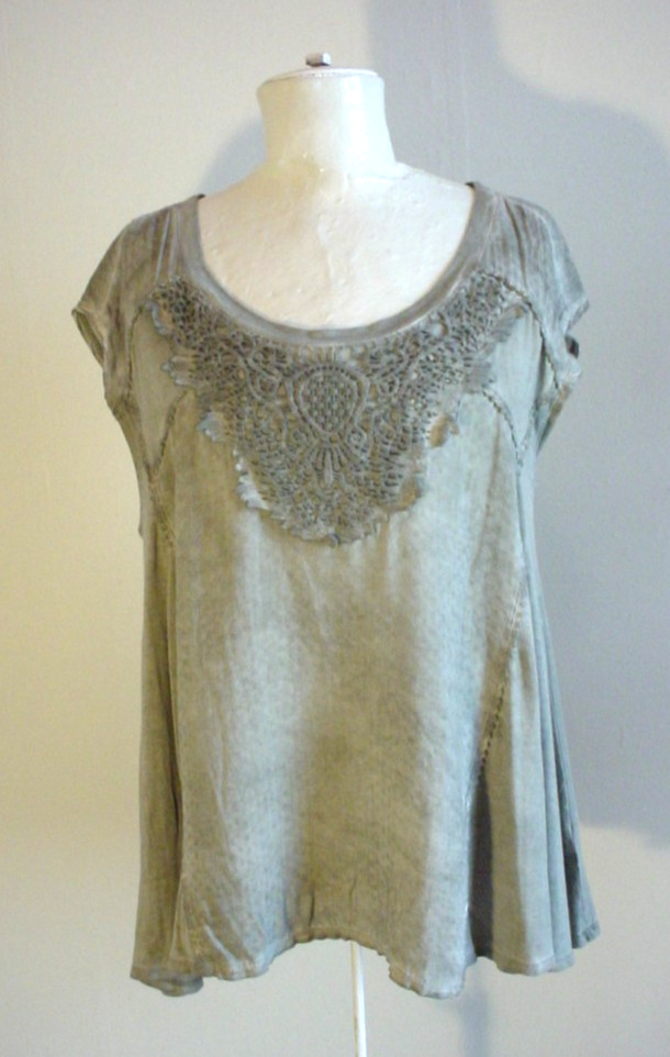 Knox Rose Grunge Lace Stretch Swing Top Size Large Cap Length Sleeve M13526