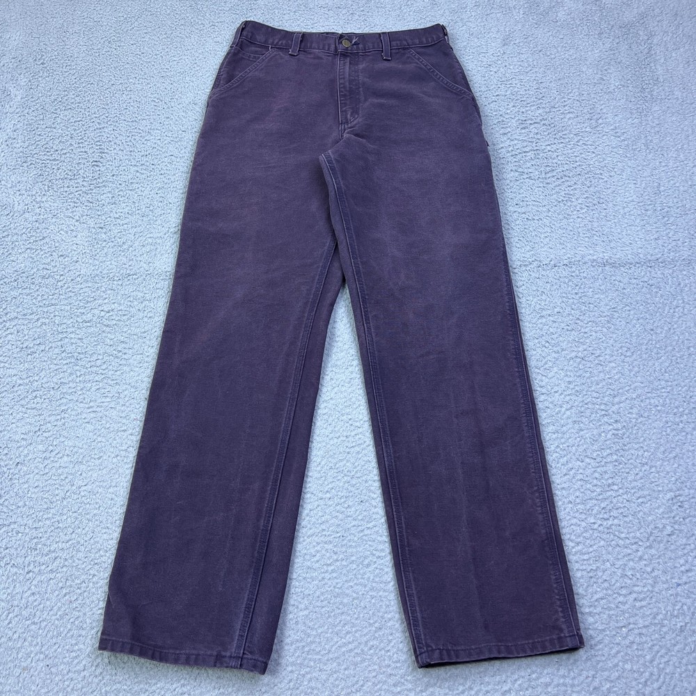 Carhartt B11 MDT Carpenter Pants Mens 32x34 Washed Purple Canvas Leather Patch