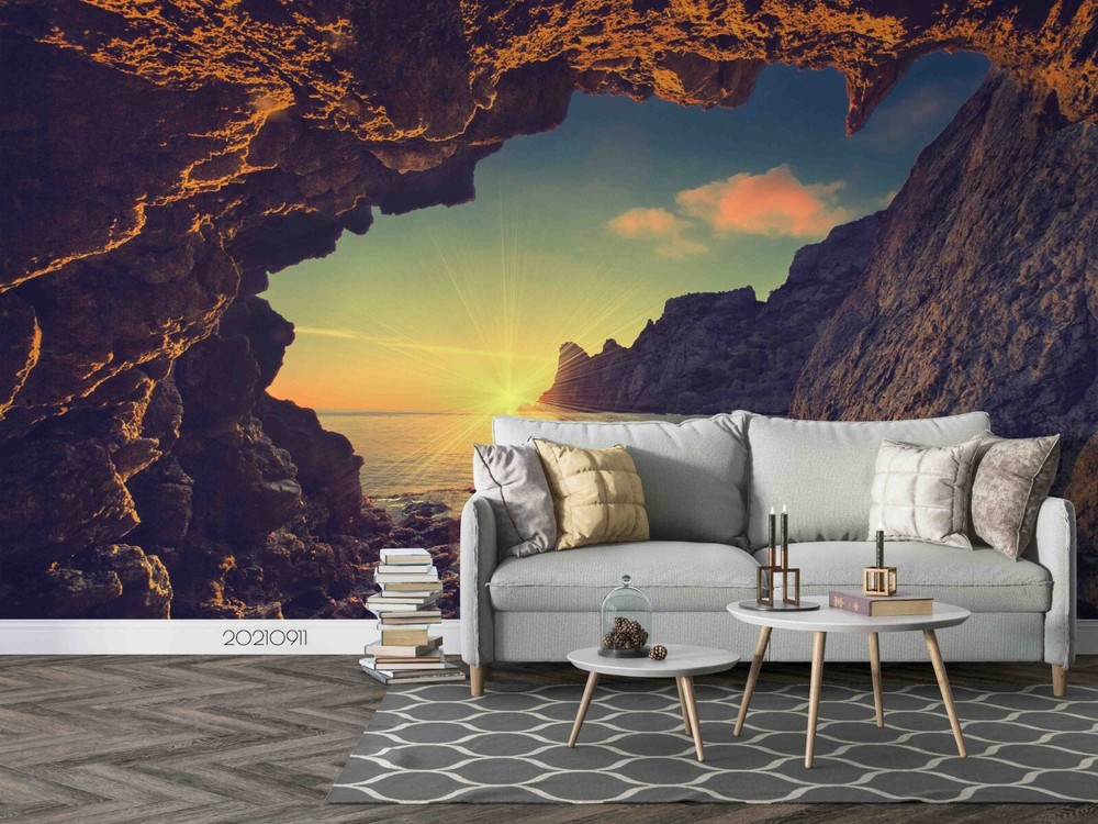 3D Sunlight Sky Sea Cave Wall Murals Wallpaper Murals Wall Sticker