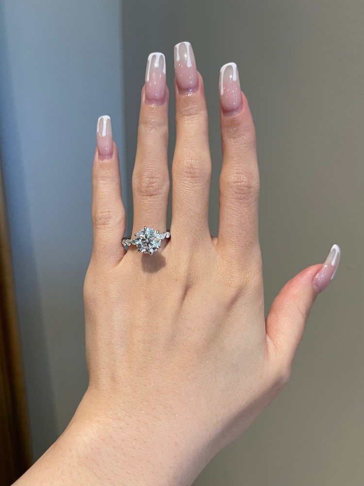 3.5ct Round VVS Moissanite Sterling Silver Ring Gift for Her