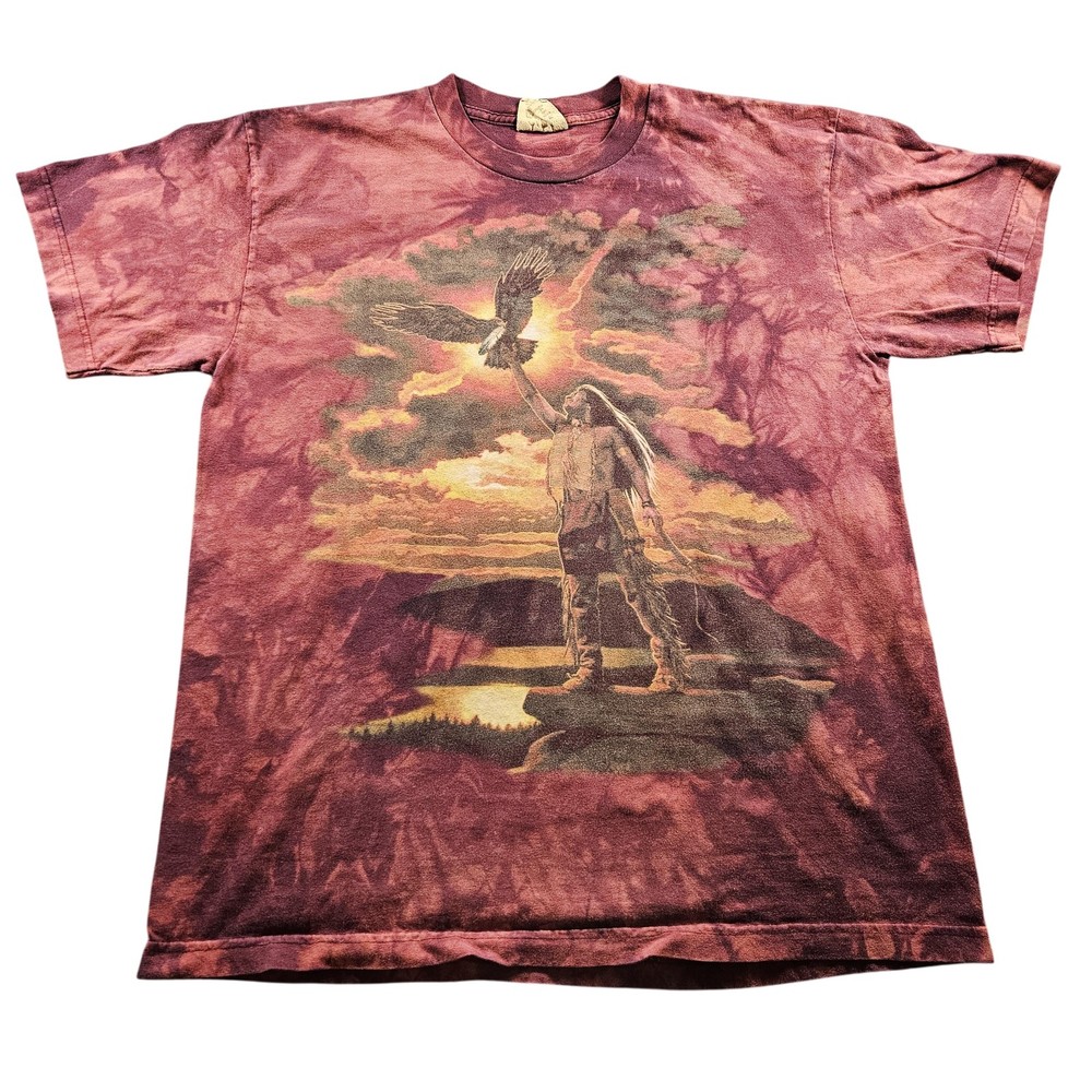 Vintage The Mountain Shirt Mens Large Burgundy Tie Dye Native American Eagle 90s