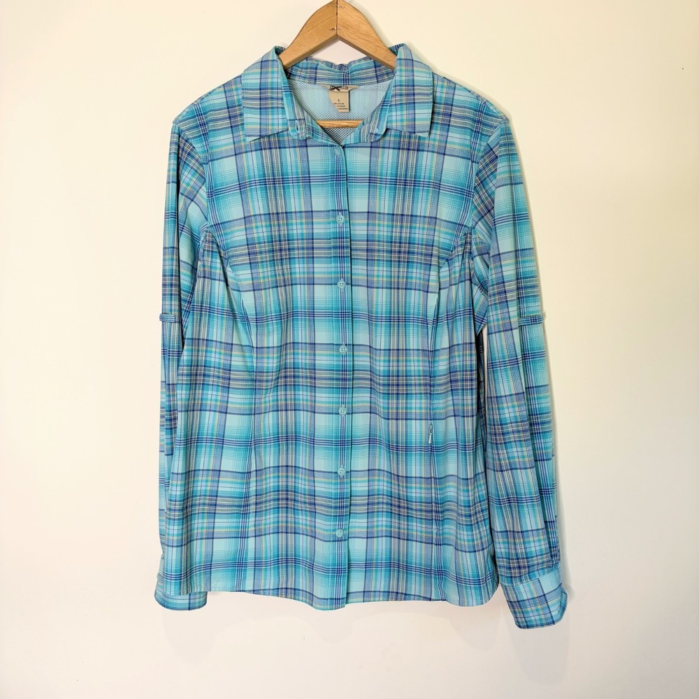 Duluth Trading Co DuluthFlex Sidewinder Long Sleeve Shirt Plaid Button Up Blue L