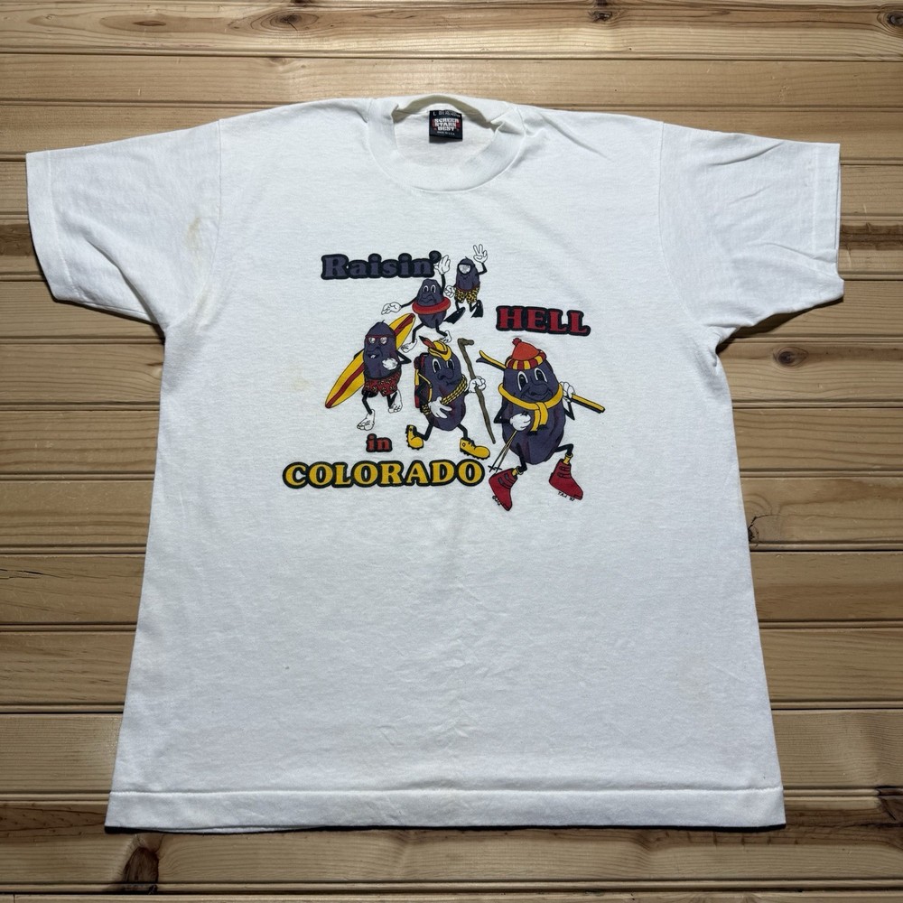 Vintage 80s California Raisins Raisin Hell In Colorado Skiing Shirt Size Large