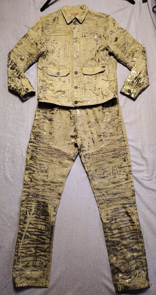 Vintage Americana Denim Outpost Jacket/Jeans Combo Gold Flecked StreetWear Large