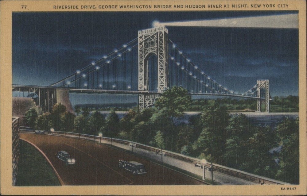 New York City, NY Riverside Drive, George Washington Bridge, Hudson River Night