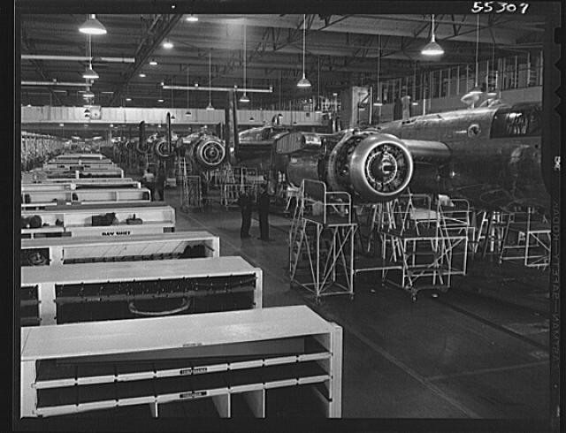 Photo:1942 B-25 Bomber Final Assembly Line Conveyor Factory