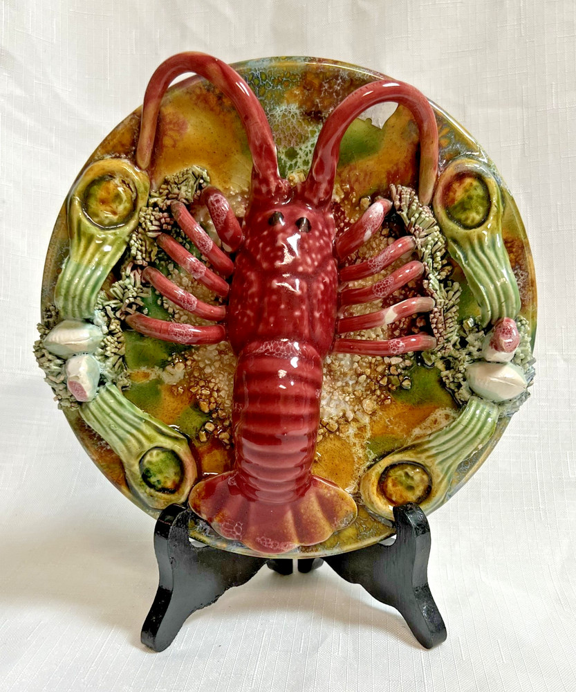 Majolica Palissy Lobster Plate 7.75 Diameter