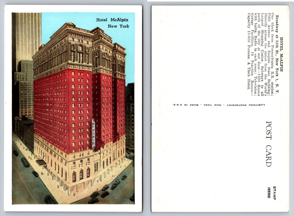Hotel McAlpin New York City Postcard - Lumitone Photoprint NYC Landmark