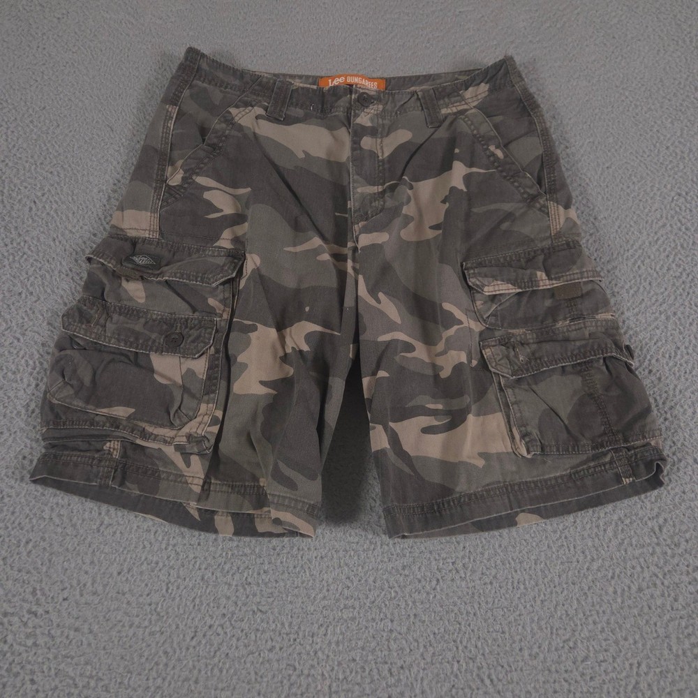VINTAGE Lee Shorts Mens 32 Green Camo Dungarees Cotton Cargo Pockets Y2K 90s