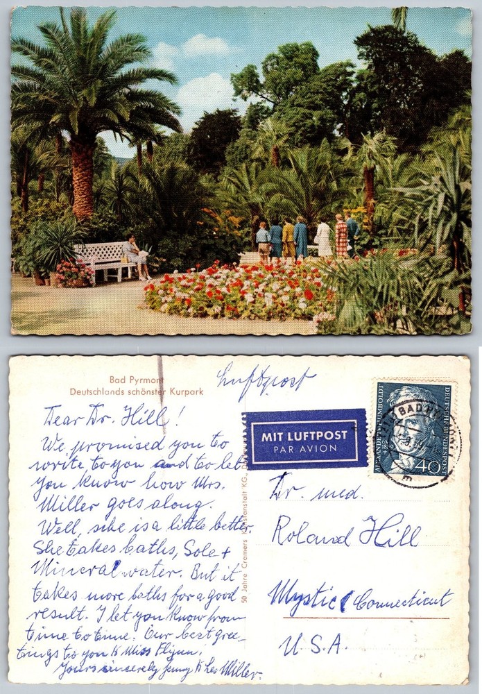 Vintage Bad Pyrmont Kurpark Germany Postcard 1969 Posted Palm Trees Spa