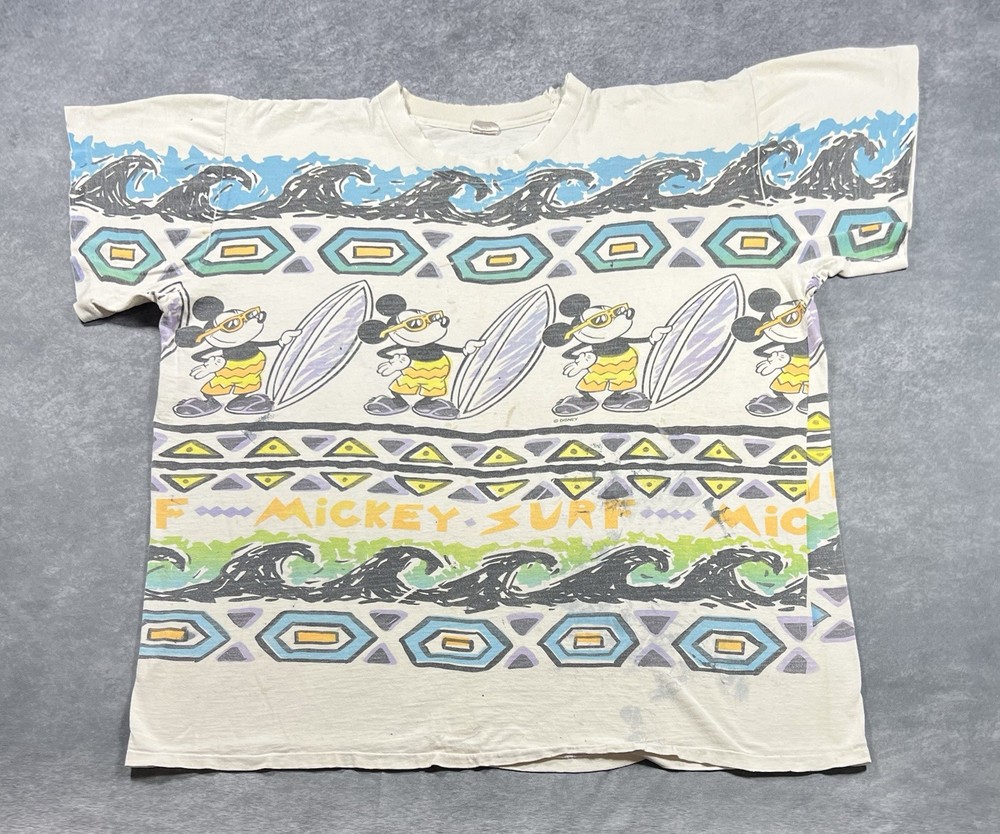Vintage Disney Mickey Mouse Surf Hawaii T-Shirt Size  2Xl All Over Print