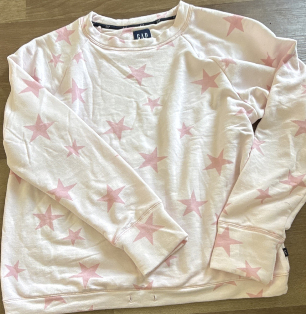 GAP Women's Pink Pullover Sweatshirt Star Pattern Crew Neck Size M Long Sleeve