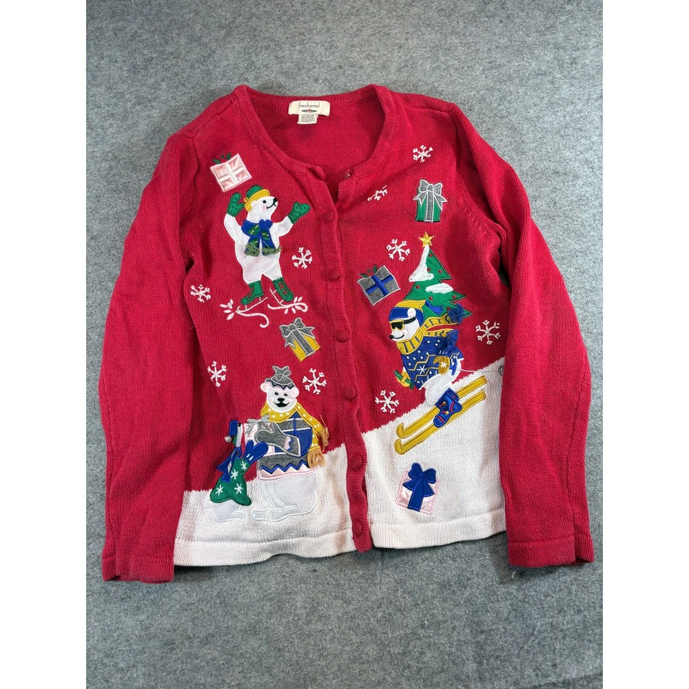 Vintage Bechamel Christmas Cardigan Womens Medium Red Holiday Retro Grandmacore