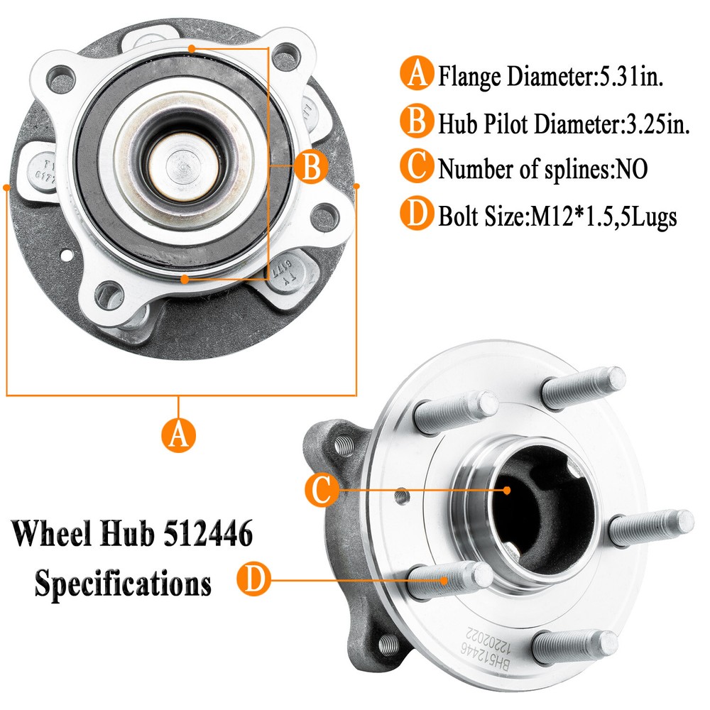 For 2011-2016 14 Chevy Cruze Limited 512446 Rear 5Lug Wheel Hub&Bearing Assembly