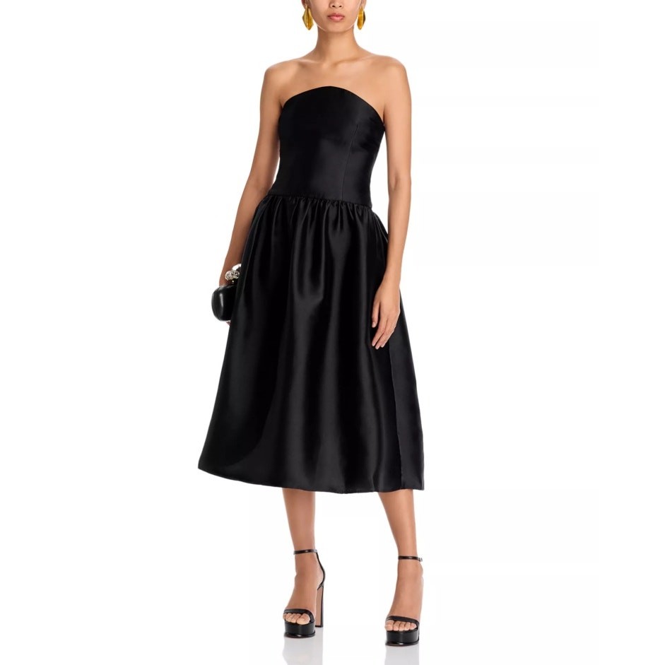 Self-Portrait Women Black Taffeta Evening Corset Bodice Midi Dress Size US 6