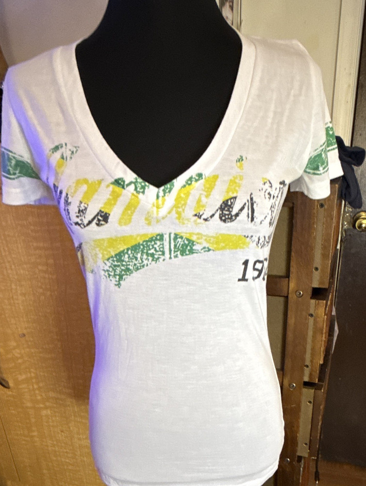 Pineapple Collection Graphic V-Neck Short Sleeve T-Shirt White Women's S