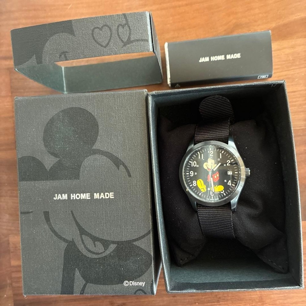 JAM HOME MADE Disney Mickey Mouse Mechanical Hand-Wind Watch Black Rare
