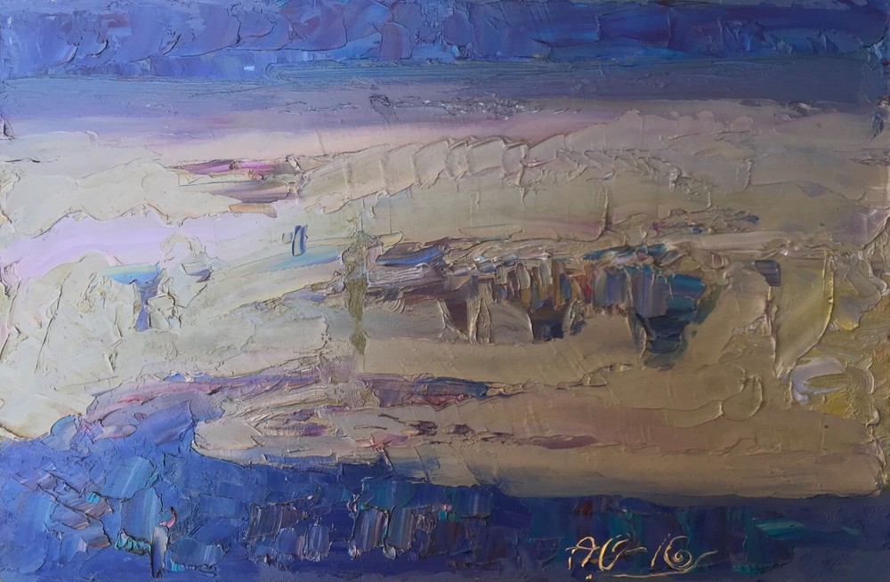 Abstract Migration Oil Painting by Ukrainian Artist on Fiberboard Unframed Original Artwork-image