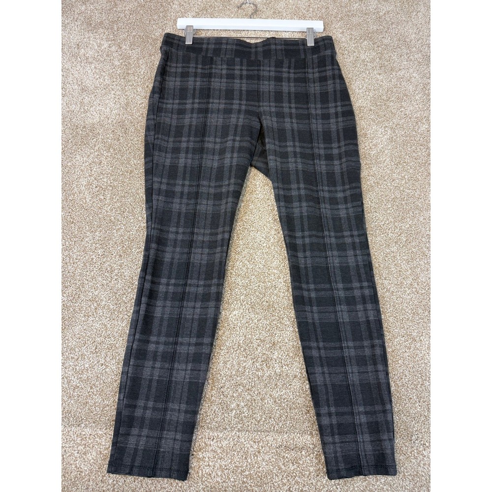 Time and Tru Womens Plaid Pull On Leggings Charcoal Grey Pintuck L 12-14