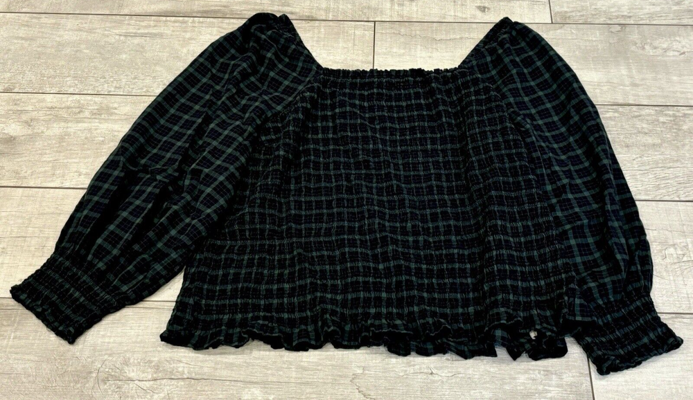 Madewell Blue Green Plaid Lucie Smocked Cowgirl Western Blouse Size 4X