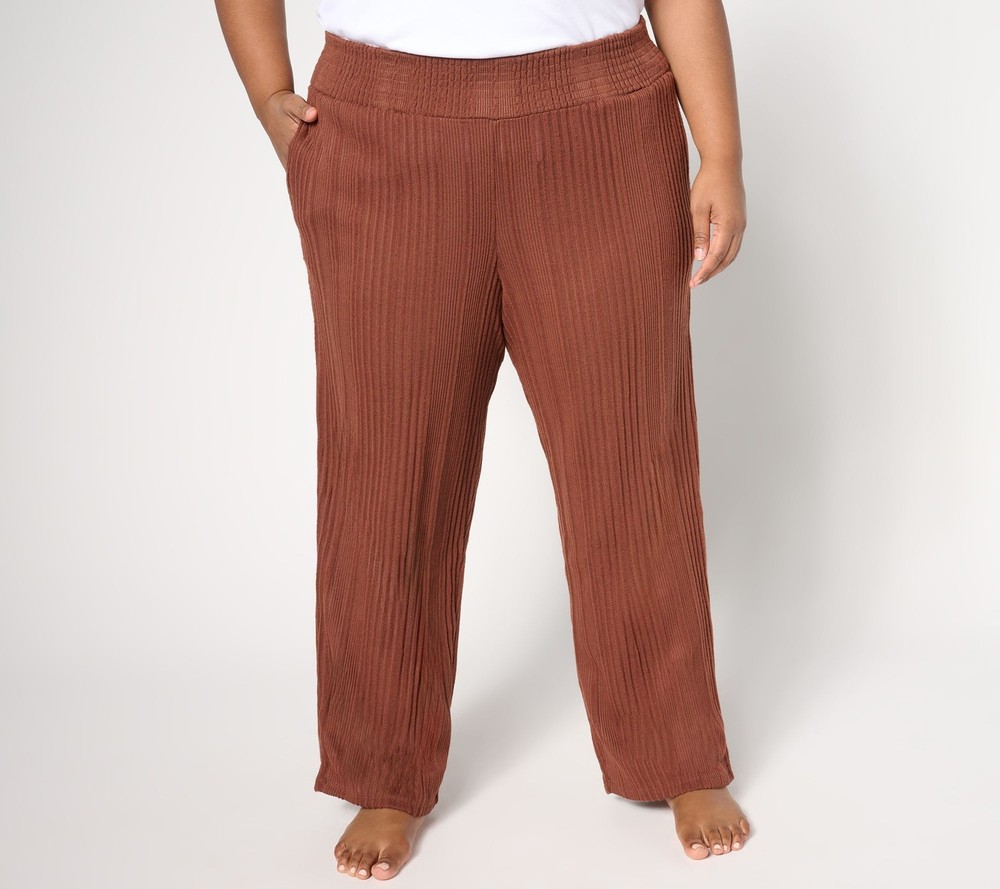Cuddl Duds Women's Sleepwear Sz S Variegated Rib Smocked Waist Brown A656108