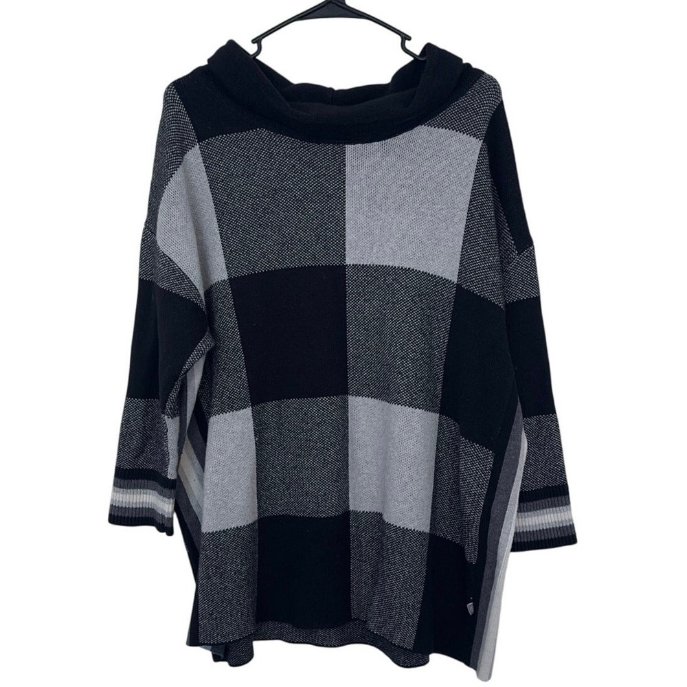 T by Talbots Women's Plaid Cowl Neck Sweater Size 2Xp Black White Fall Casual