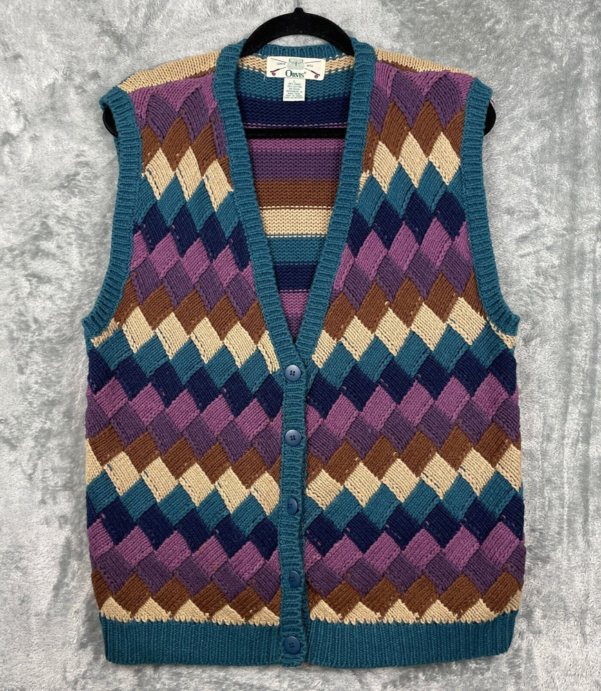 Vintage Orvis Sweater Vest Womens Size Large Grandpa Mixed Pattern Academia