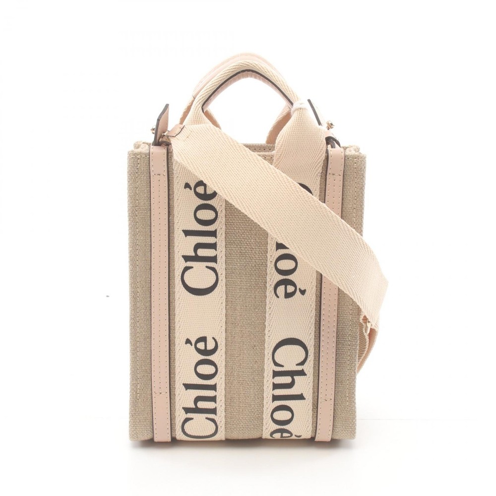 Chloe WOODY Mini Tote Crossbody Bag in Canvas with North South Design CHC24AP243I266J5