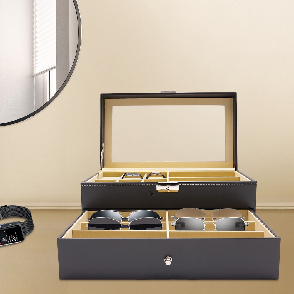 9+6 Slot Glass Top Watch Box for Men and Women USA Storage Organizer