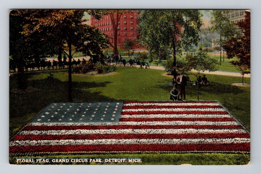 Detroit MI-Michigan, Floral Flag Grand Circus Park, Vintage Postcard