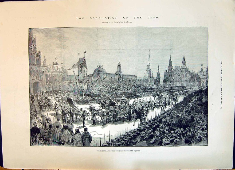 1896 Coronation Czar Procession at Red Square with Ringing Church Bells Victorian Era