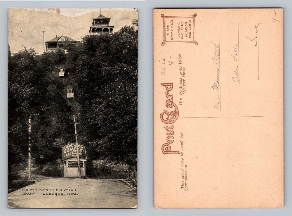 Dubuque, IA-Iowa, Fourth Street Elevator Incline Railway Vintage Postcard