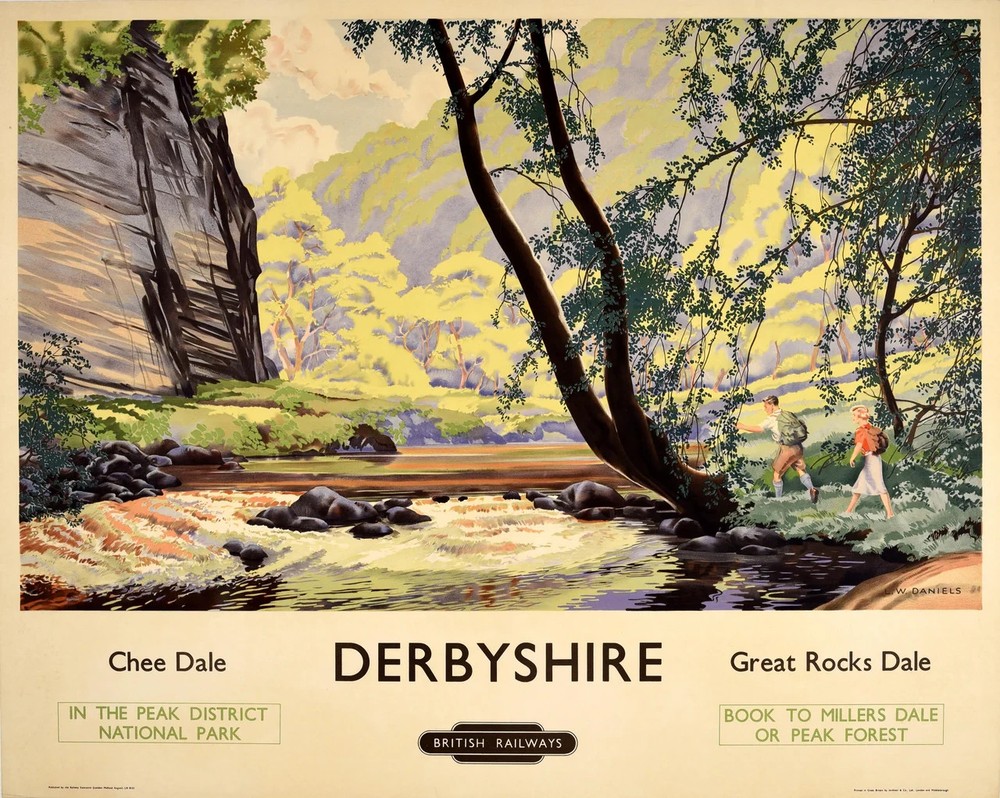 Derbyshire Hiking British Rail Peak District England Vintage Travel Poster Print