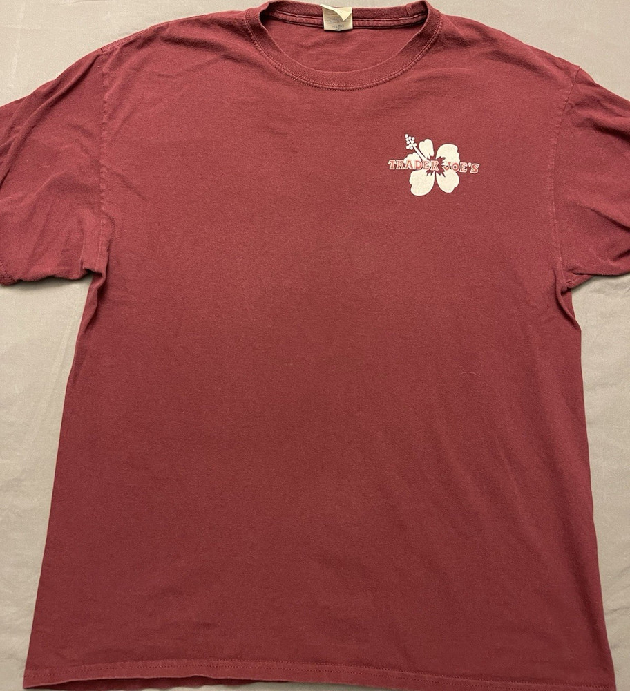 Trader Joe's Men’s L Maroon Hibiscus Logo Short sleeved Crew T-shirt