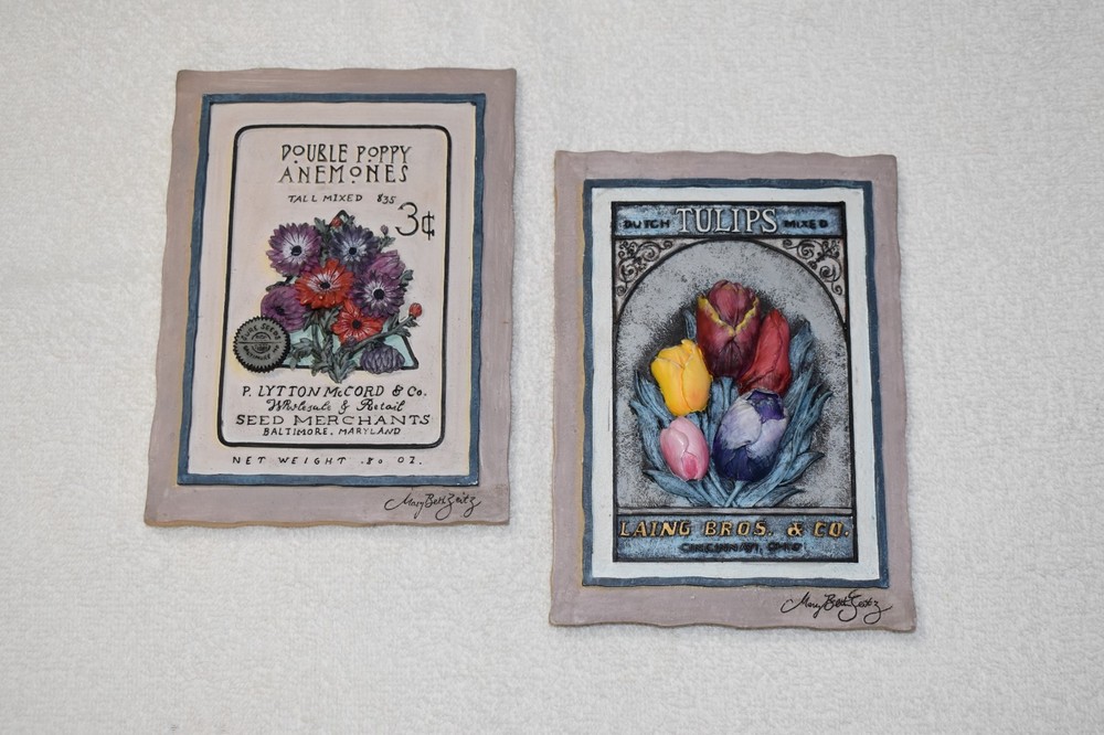 Mary Beth Zeitz Vintage Flower 3D Hanging Plaques Wall Art Resin Set Of 2