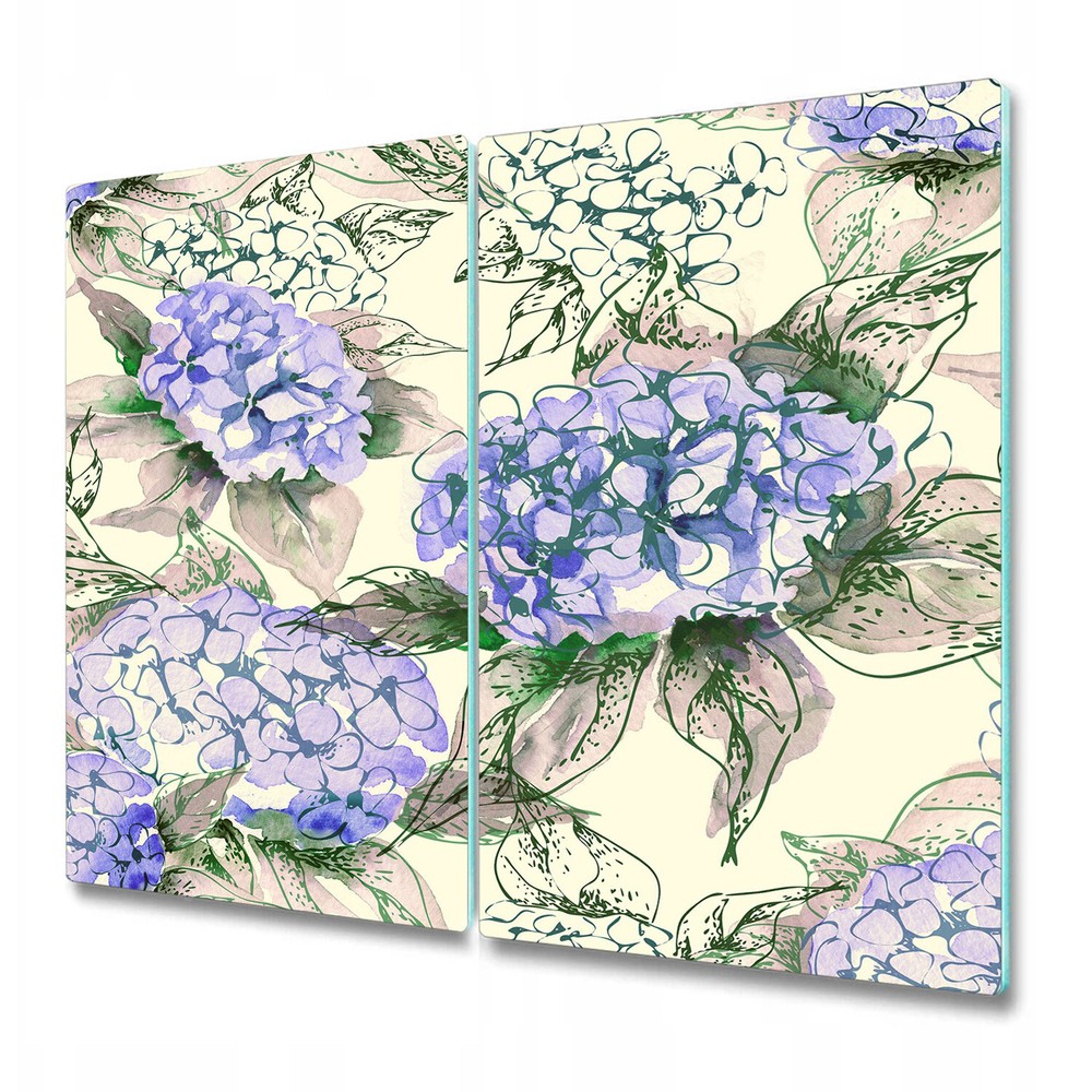 Glass Induction Ceramic Hob Cover Hortensia green and purple large 2x30x52