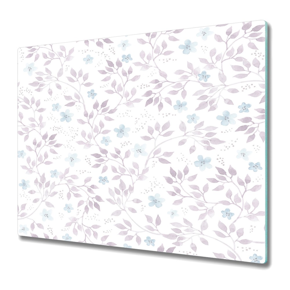Tempered Glass Chopping Board Ditsy flower-sand leaves grey and blue 60x52