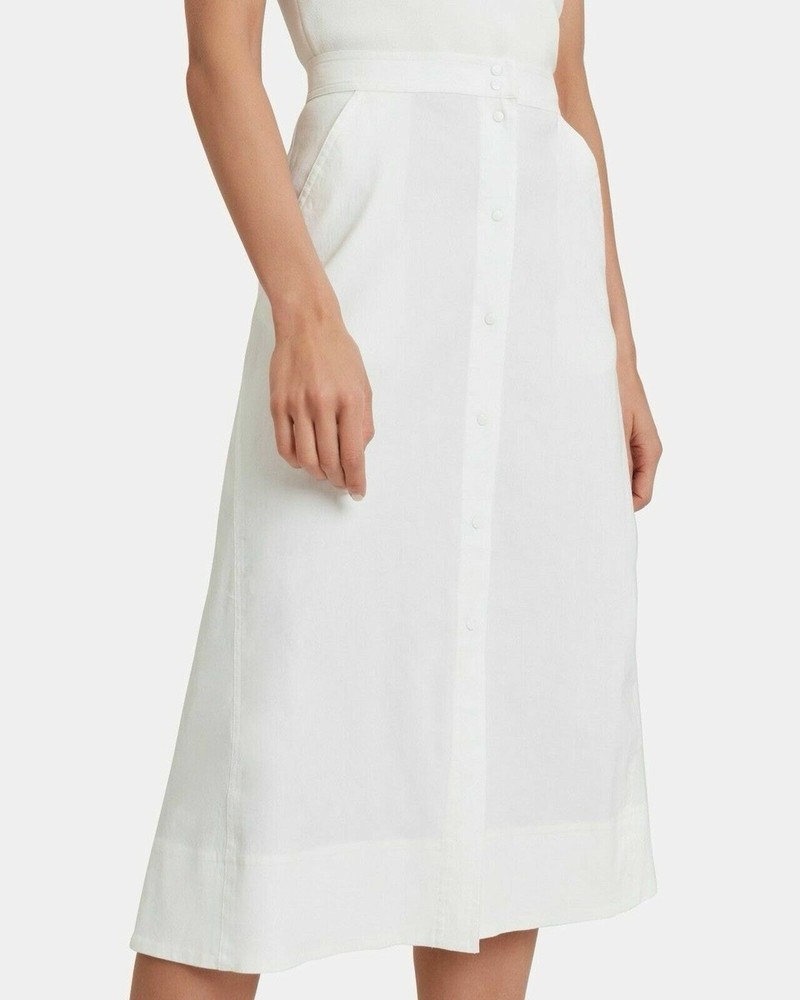A.L.C. White Linen Blend Button Front Midi Skirt Pockets Size 2