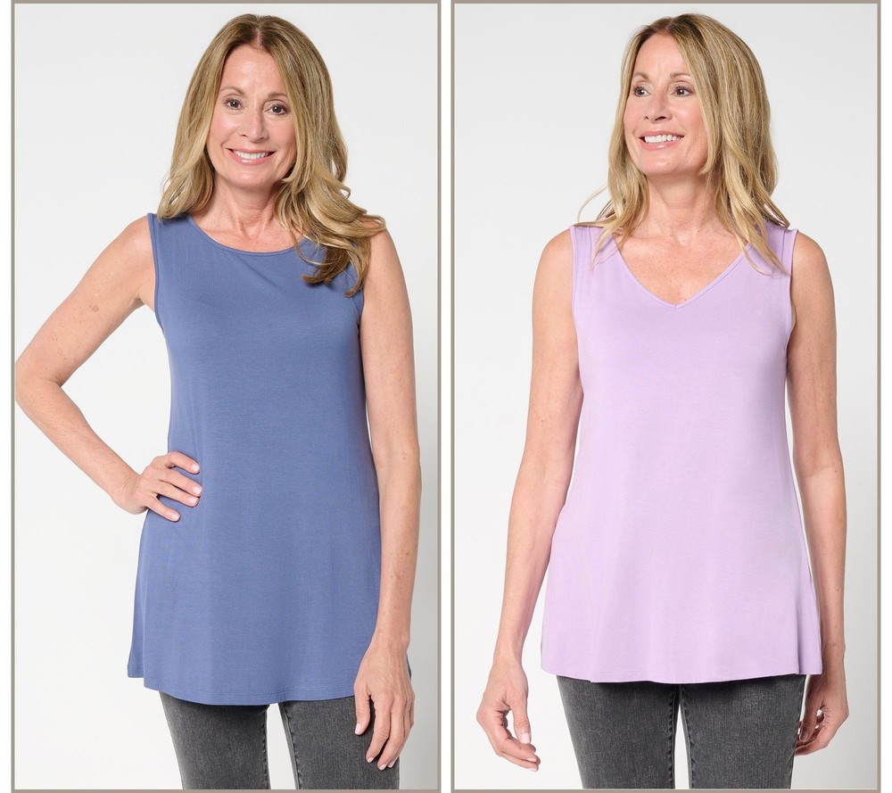 Gloria Vanderbilt Women's Top Sz L Crew V-Neck Tanks Multi-colored A702428