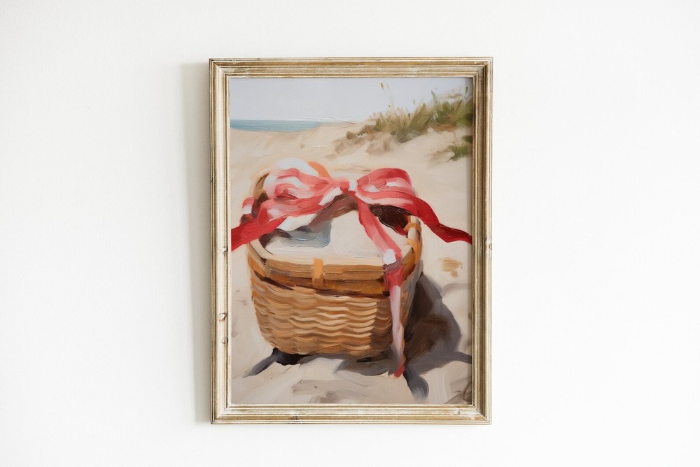 Preppy Vintage Coastal Painting Aesthetic Beach House Print Girly Printable